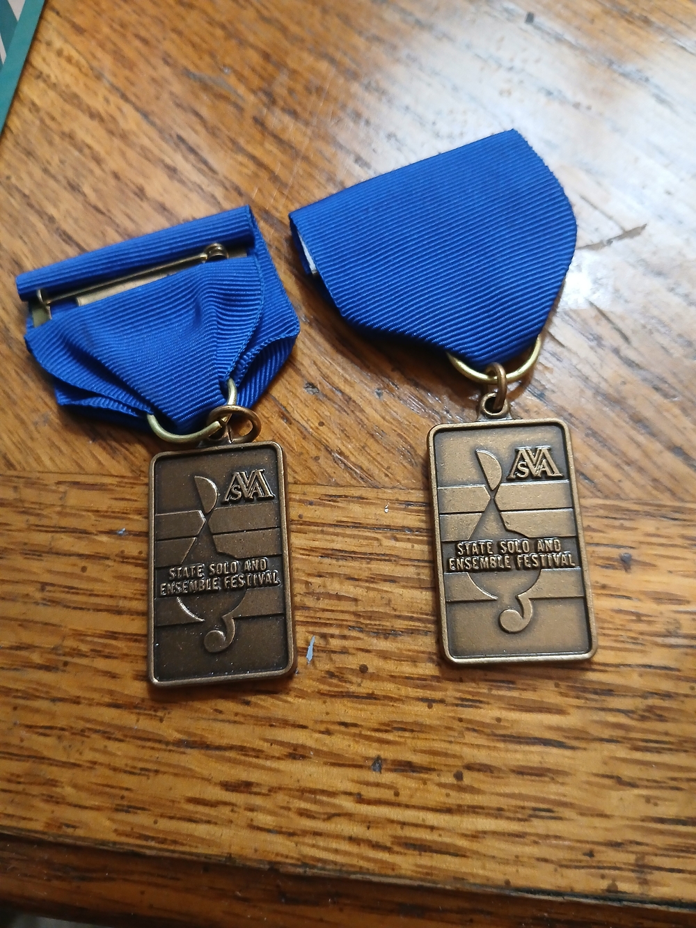 Pair Of State Solo and Ensemble Festival Bronze Medal with Blue Ribbons